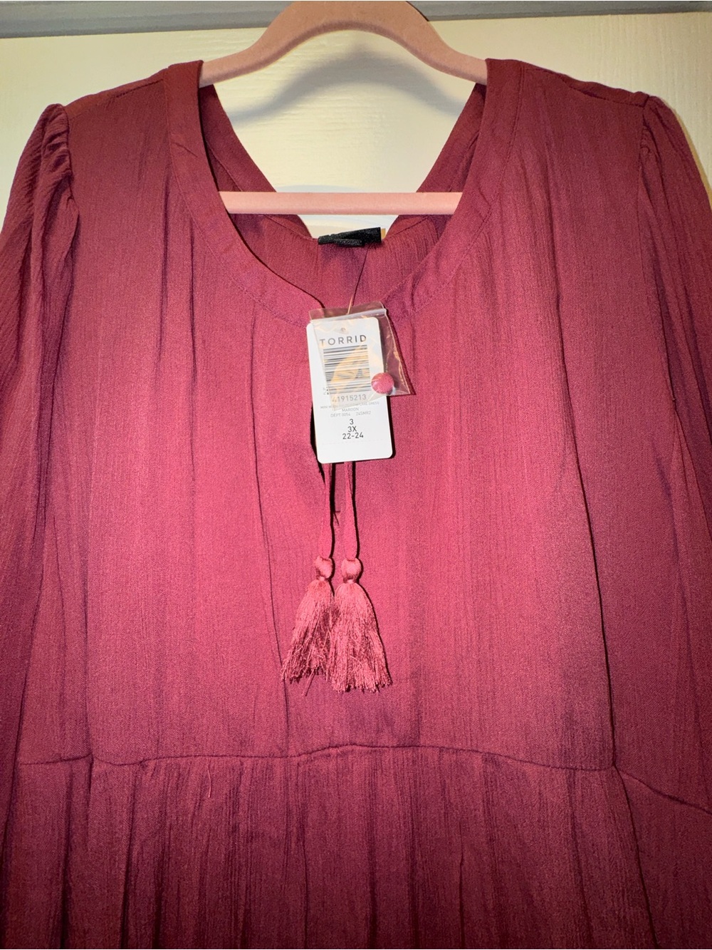 Torrid Women's Rose Wine Peasant Blouse with Tassel Tie